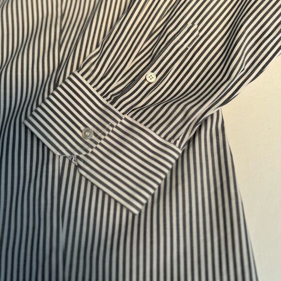 Talbots Button Up Shirt Women Sz 16 Long Sleeve Cotton Spandex Gray White Stripe - Picture 5 of 8